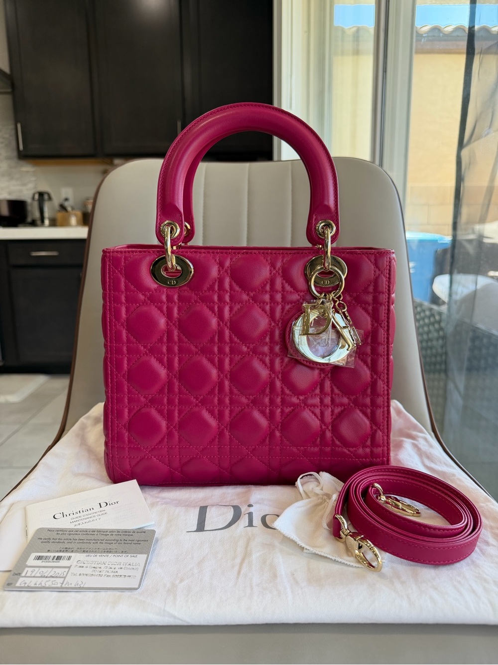 Lady Dior Cannage Quilted Lambskin Leather Fuchsia (medium)